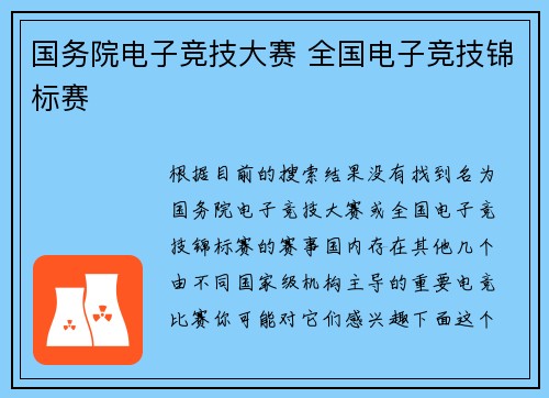 国务院电子竞技大赛 全国电子竞技锦标赛